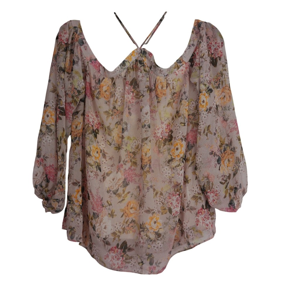 Bailey 44 Off the Shoulder Floral Blouse Size Medium Pink Multi Balloon Sleeve